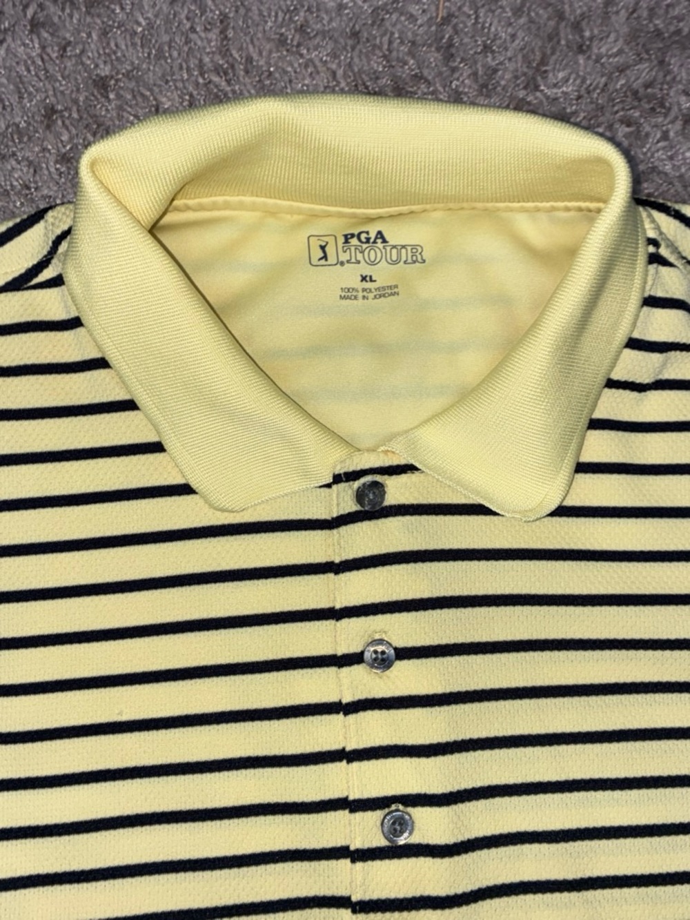 PGA TOUR Yellow and Navy Striped Polo Shirt